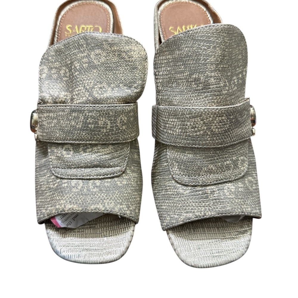 Franco Sarto Women's Gold-tone Gray Slip-on Shoes Leather Buckle Reptile…